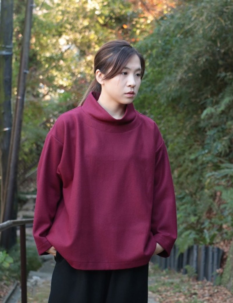 Compressed wool high neck pullover (burgundy) - เสื้อผู้หญิง - ผ้าฝ้าย/ผ้าลินิน 