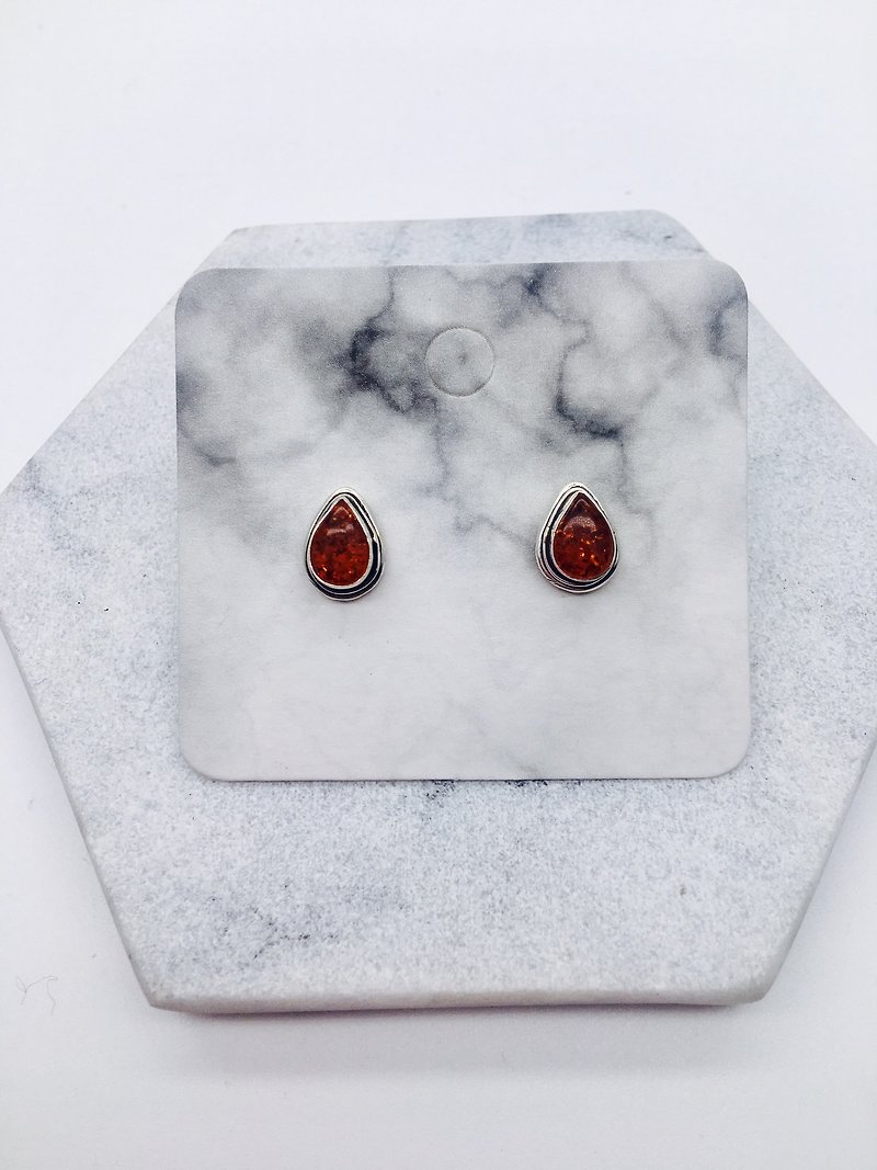 Amber 925 sterling silver drop simple design earrings Nepal handmade mosaic production - Earrings & Clip-ons - Gemstone Orange