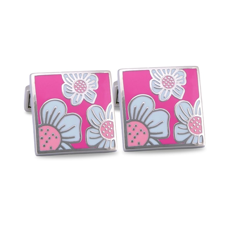 Fuchsia Pink Enamel Floral designed Cufflinks - กระดุมข้อมือ - โลหะ สึชมพู