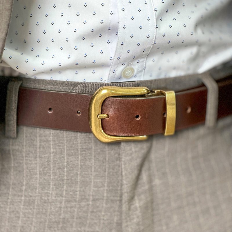 Dark brown leather belt free customized engraving birthday gift/overseas travel/boyfriend gift - เข็มขัด - หนังแท้ สีนำ้ตาล