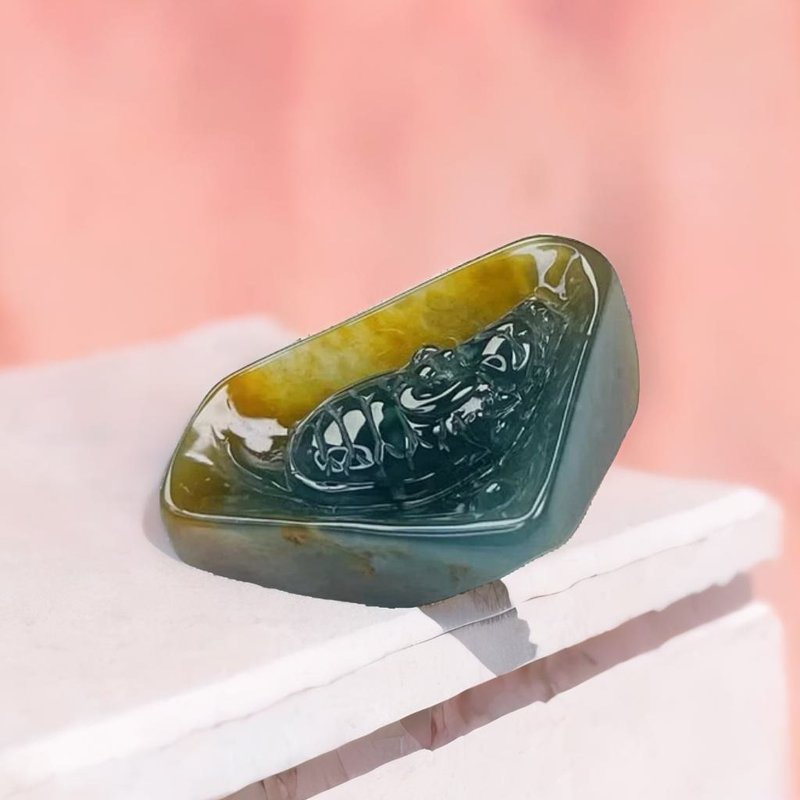 [Auspiciousness and Longevity] Yellow and Green Double Color Jadeite Dragon Turtle | Natural Jadeite A | Gift - Necklaces - Jade Multicolor