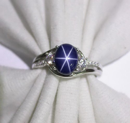 homejewgem 3.35 ct Natural star blue sapphier ring silver sterling size 7.0 free resize