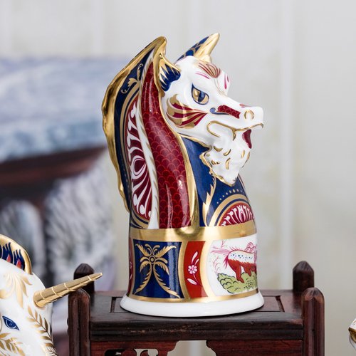 擎上閣裝飾藝術 Royal Worcester吉祥龍首 2002手工23k燦金奢華限量骨瓷皇家收藏