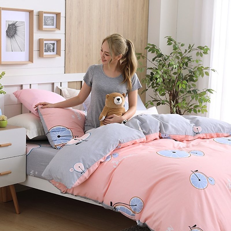 檸檬派(粉)-雙面設計100%精梳棉薄件床包三件組(單人3.5×6.2尺) - 床包/寢具 - 棉．麻 粉紅色