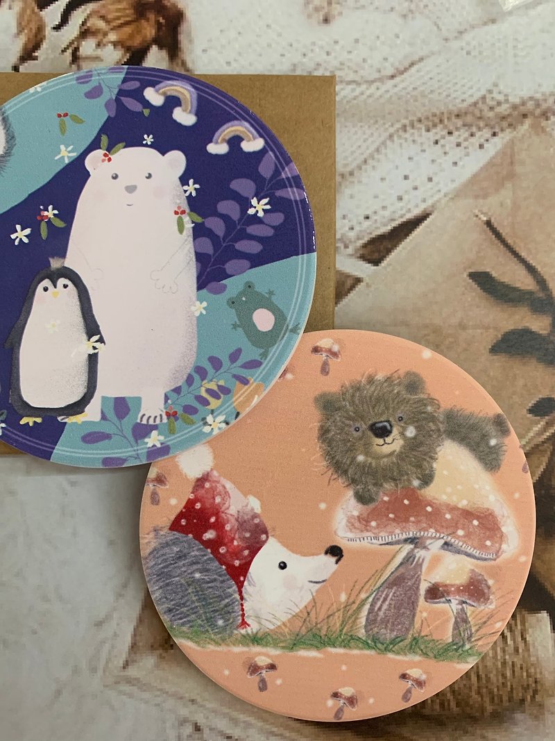 Vivi Chou-childlike good friends series-hand-painted Yingge ceramic coasters for Christmas - Coasters - Porcelain 