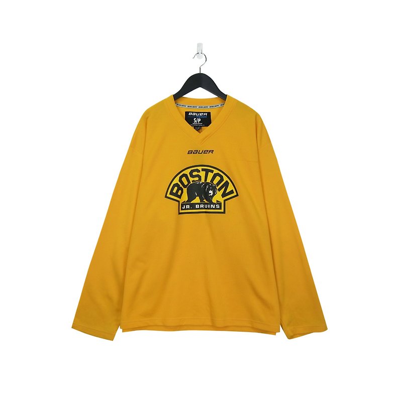 A‧PRANK :DOLLY :: Retro VINTAGE Yellow Boston Bruins Hockey Jersey (T804020) - เสื้อยืดผู้ชาย - ผ้าฝ้าย/ผ้าลินิน สีเหลือง