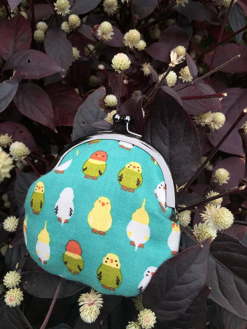 Bird / coin purse / mouth gold bag / love bird love mouth gold bag - กระเป๋าใส่เหรียญ - ผ้าฝ้าย/ผ้าลินิน สีเขียว