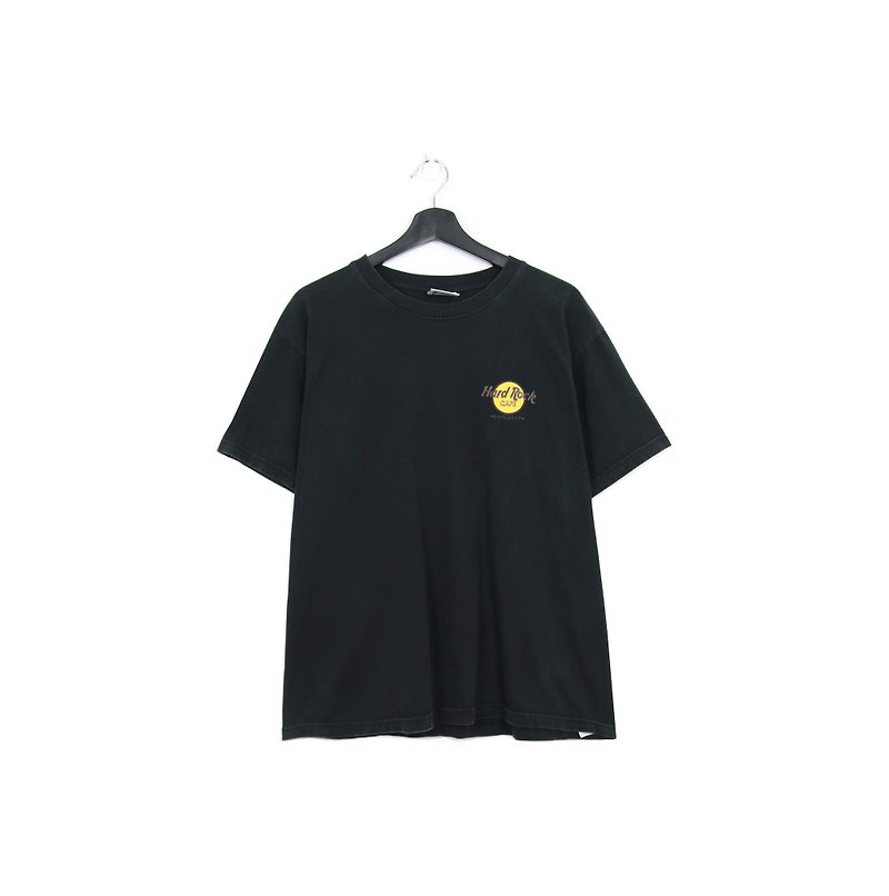 グリーンに戻る::ハードロック黒と黄色のロゴがヴィンテージのTシャツを着用 - Tシャツ - コットン・麻 