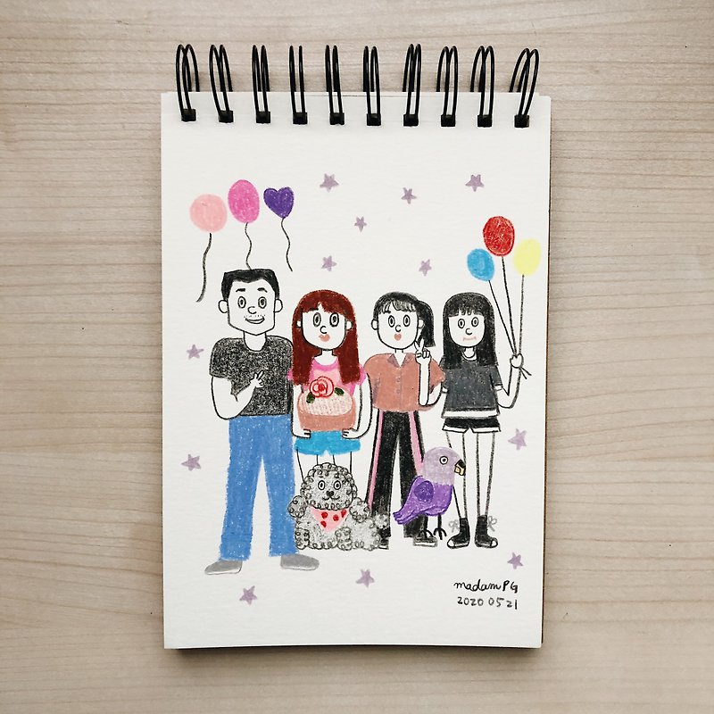 Customized Portrait Illustration | Family Portrait Like Yan Painted Mother's Day Gift Father's Day Gift - การ์ด/โปสการ์ด - กระดาษ หลากหลายสี