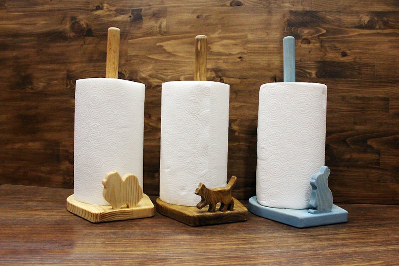 [Customized gift] Log style paper towel roll kitchen paper towel holder napkin holder upright style - กล่องทิชชู่ - ไม้ สีนำ้ตาล