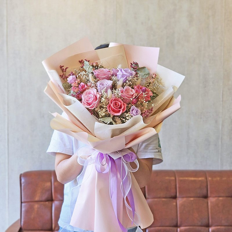 G86 Pink Everlasting Rose Valentine's Day Large Bouquet - Dried Flowers & Bouquets - Plants & Flowers Pink