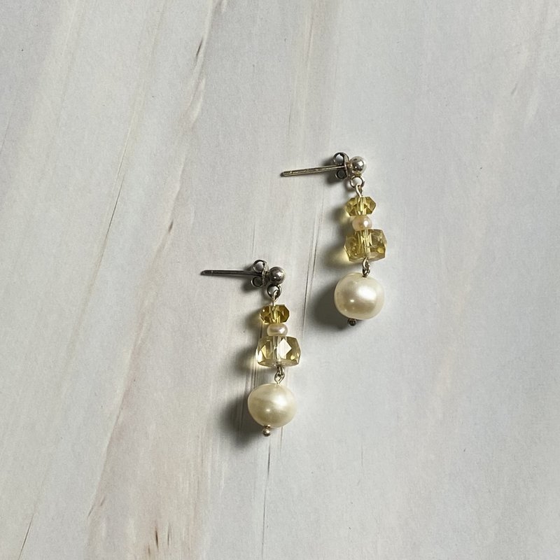 礦石耳環_黃水晶 - 耳環/耳夾/耳骨夾 - 銀 黃色