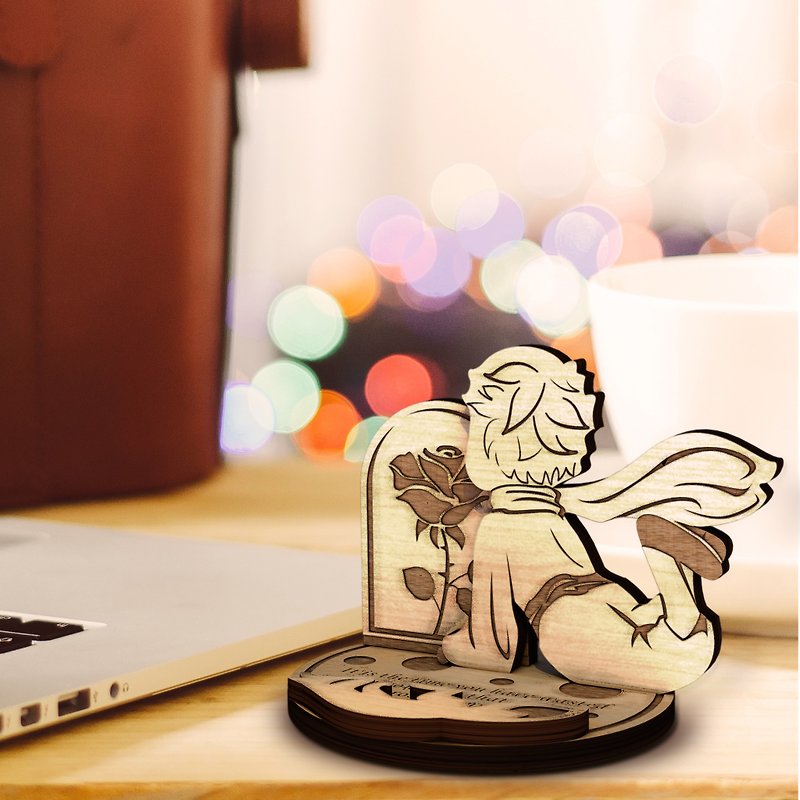 Exclusive-The Little Prince and Rose Phone Holder/Business Card Holder - ที่ตั้งมือถือ - ไม้ สีส้ม