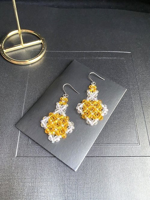 千手手作飾品 獨特設計 捷克水晶 日本珠 手作編織耳環