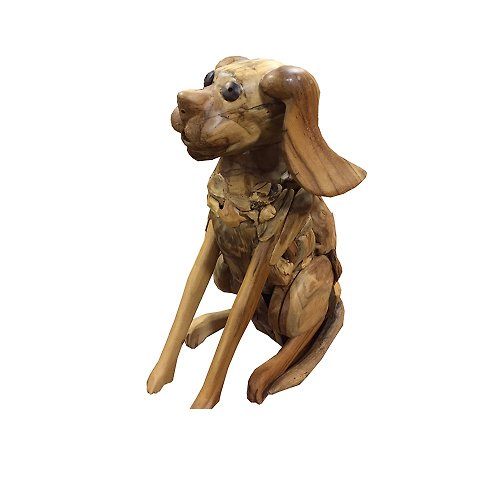 吉迪市 JatiLiving 【吉迪市100%全柚木家具】LT-072B 小木頭拼接造型狗 裝飾 藝術品