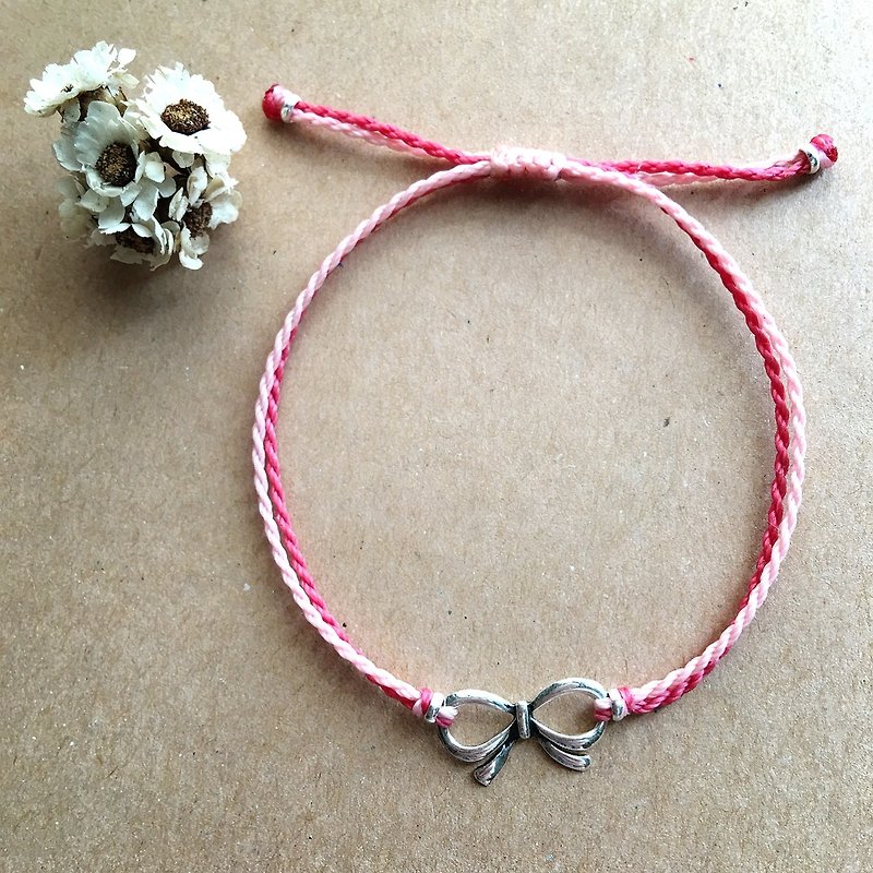 Bow Double Line Fine Bracelet / Simple / Brazilian Wax Line Sterling Silver Braided Bracelet - Bracelets - Sterling Silver Pink