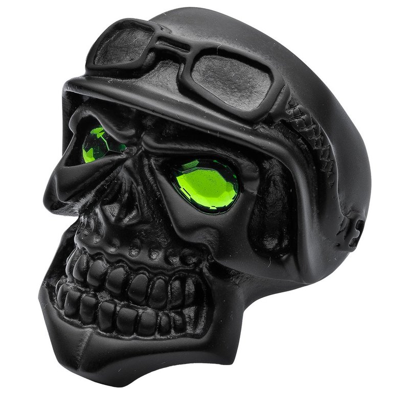 Green Eyed Distressed Black Skull Knight Ring - แหวนทั่วไป - วัสดุอื่นๆ สีดำ