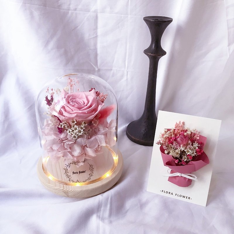 Girls are eternal pink rose night light card gift box group / wedding small things / eternal flower / birthday gift - ตกแต่งต้นไม้ - พืช/ดอกไม้ สึชมพู