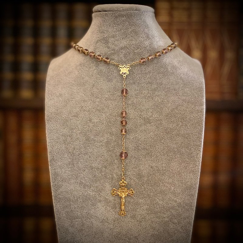 法國 Belle Époque時期 x天主教百年純銀鍍金玫瑰念珠 - 長項鍊 - 純銀 金色