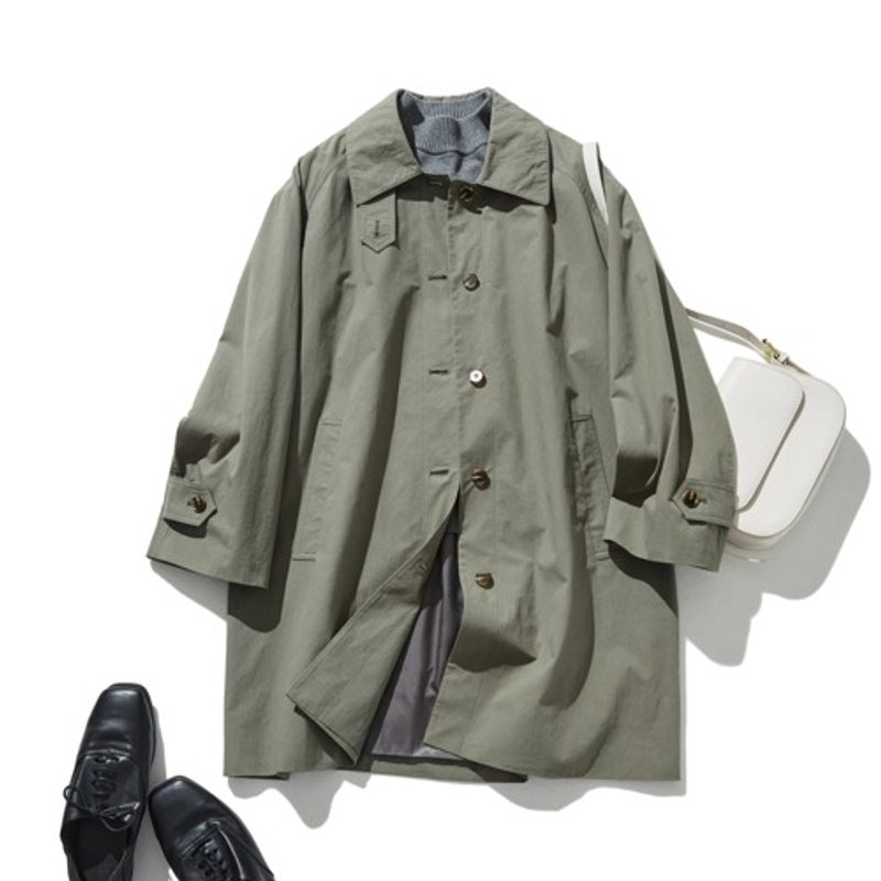 An excellent item that can be worn throughout the seasons. Trench coat, mid-length coat , Khaki 240925-3 - เสื้อแจ็คเก็ต - ผ้าฝ้าย/ผ้าลินิน 