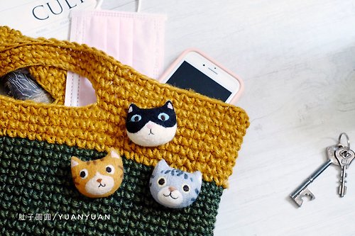 肚子圓圓/Yuanyuan 【DIY材料包】戴口罩的貓 羊毛氈別針