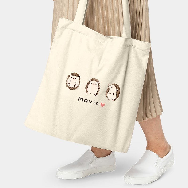 三隻刺蝟 客製化英文名 環保購物袋 側背包 tote 帆布袋 PU010 - 側背包/斜背包 - 棉．麻 卡其色