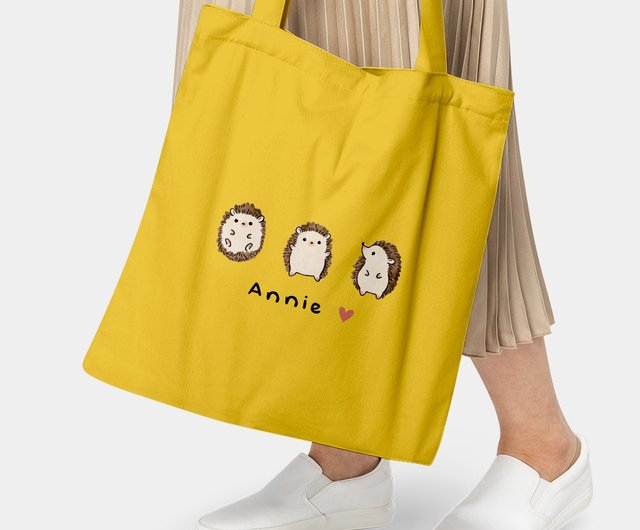 ハリネズミ3匹 名入れ英語 エコバッグ ショルダーバッグ トート