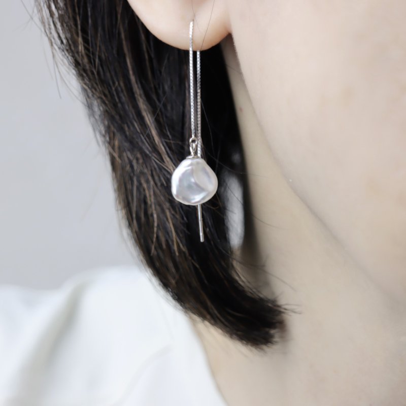 Silver Silver Pearl Earrings Natural Freshwater Pearl Baroque Silver Shape - สร้อยคอ - ไข่มุก 