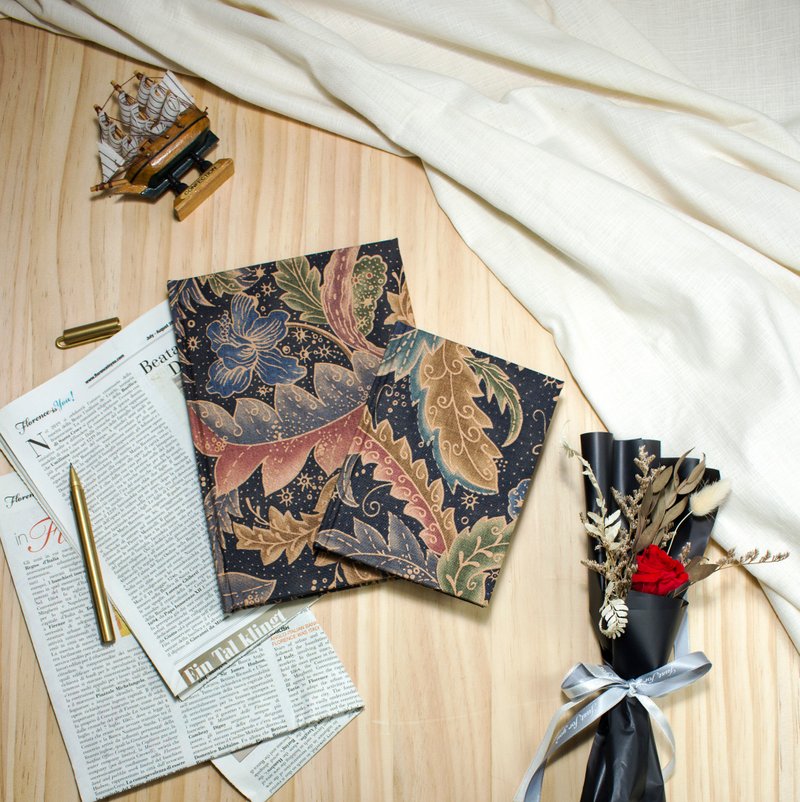 European style elegant flowers and plants series-black A5 Italian cloth-notebook / blank notebook hardcover notebook notebook - Notebooks & Journals - Cotton & Hemp Black