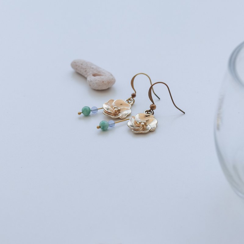 天然石耳環-聽花落/耳針/夾式/可客製 - 耳環/耳夾 - 水晶 綠色