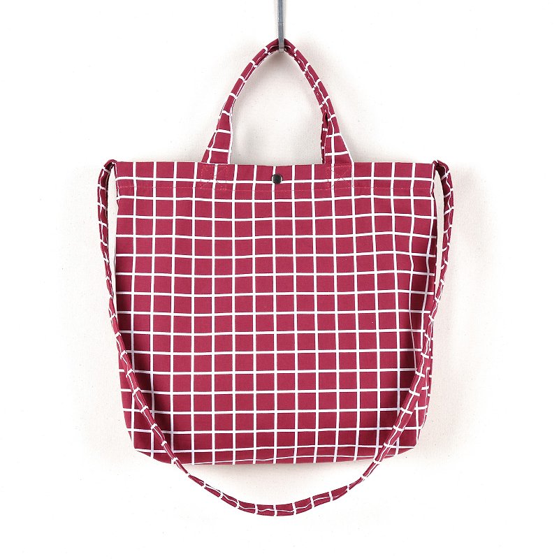 Red Canvas Tote Bag (Checkered) - Messenger Bags & Sling Bags - Cotton & Hemp Red