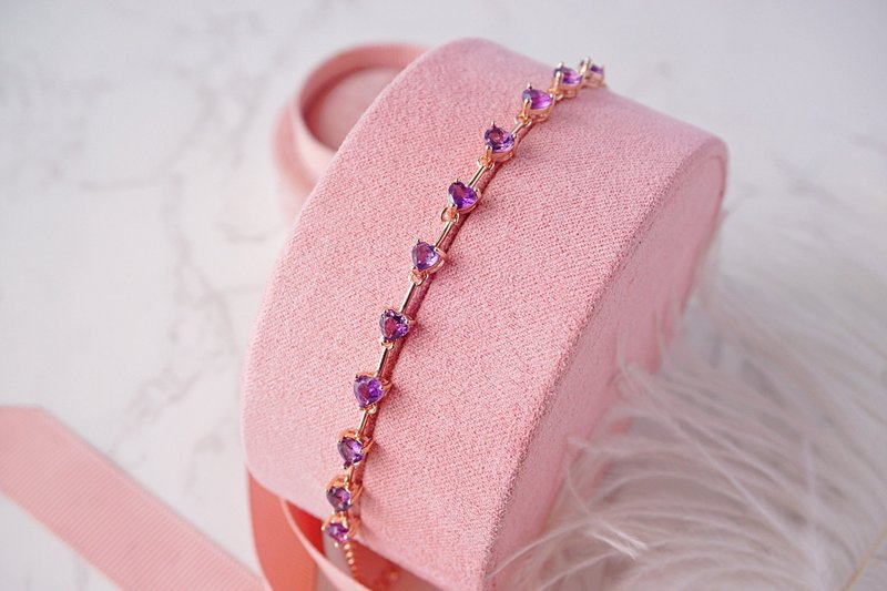 Natural Amethyst Bracelet Sterling Silver 925 With Rosegold Plated. - 手鍊/手環 - 純銀 紫色