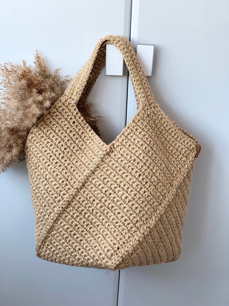 Crochet tote bag Straw market bag Knitting bag Eco bag Canvas bag Beach bag - กระเป๋าถือ - วัสดุอีโค 