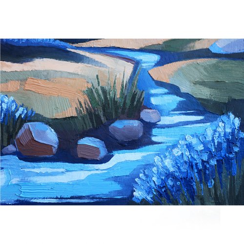 油絵山と川絵画 油絵山と川絵画