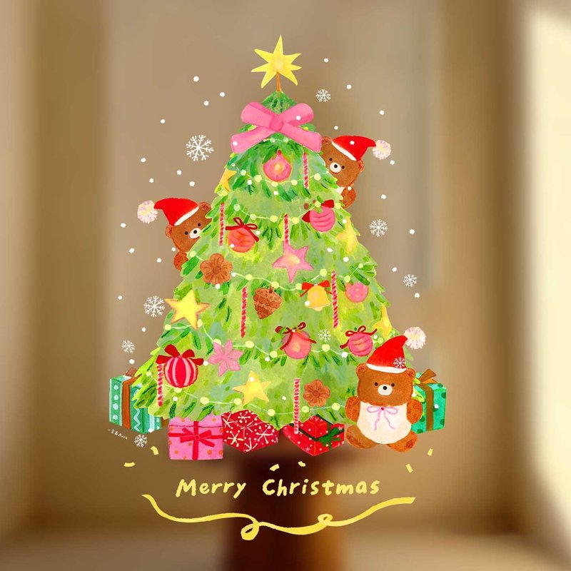 聖誕耶誕插畫玻璃靜電貼PVC 雙面彩色窗貼窗花玻璃裝飾貼紙無膠 - 壁貼/牆壁裝飾 - 塑膠 多色