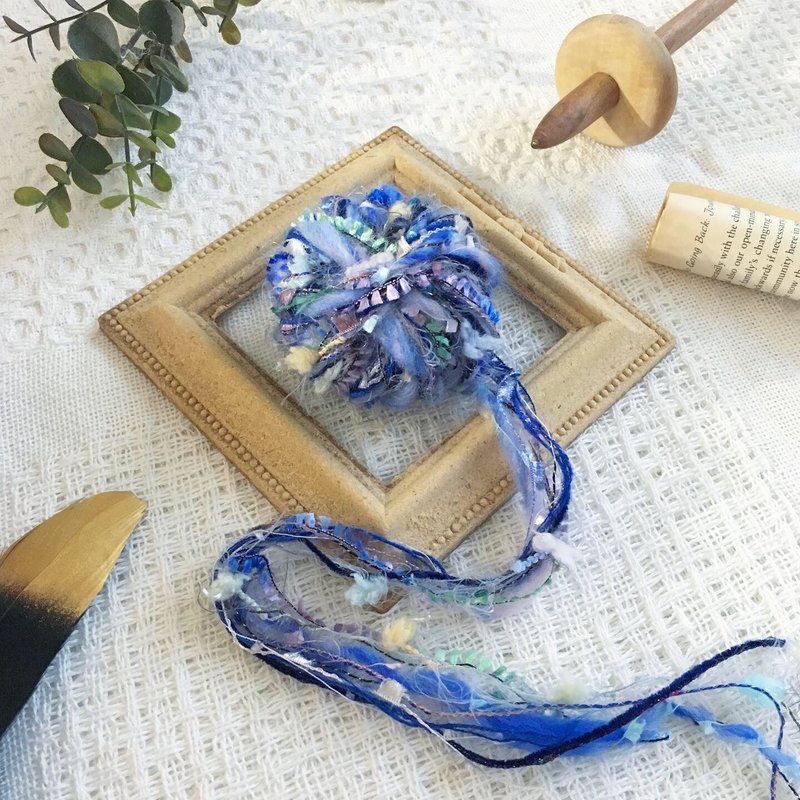 創意手紡混合線材-C  (185cm) - 編織/刺繡/羊毛氈/縫紉 - 羊毛 藍色