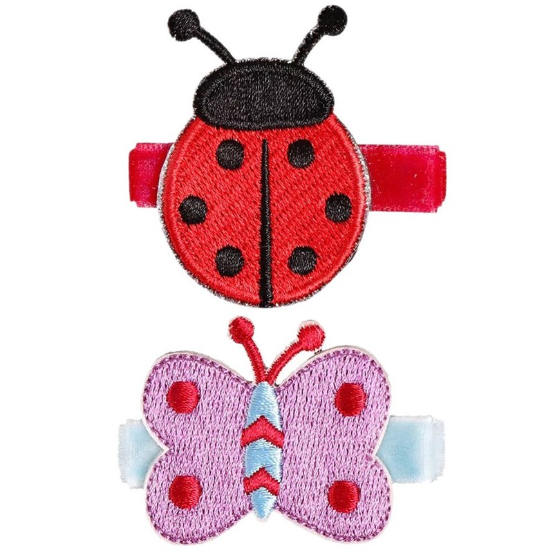 瓢蟲與蝴蝶髮夾兩入組 全包布手工髮飾Ladybug & Butterfly - 髮圈/髮夾 - 聚酯纖維 多色