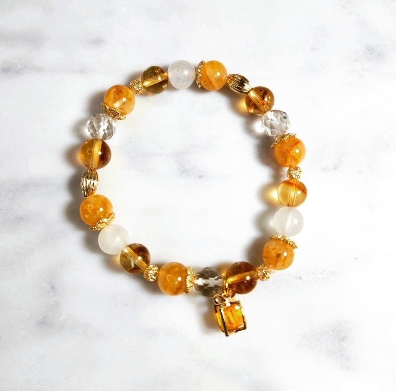 Starlight Gift/Crystal for Wealth and Purification/Yellow Flower/White Crystal/About Citrine/Moonstone - สร้อยข้อมือ - คริสตัล สีเหลือง