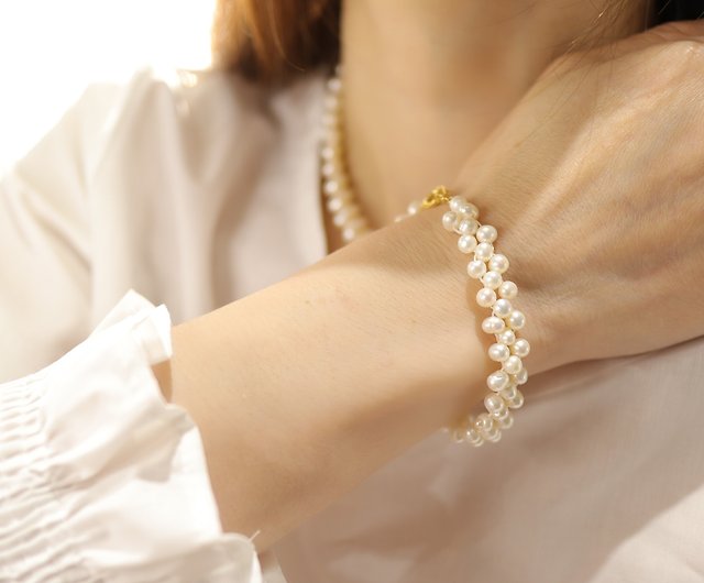 桃の花を生かす】淡水真珠ネックレス/ブレスレットセット|春の真珠