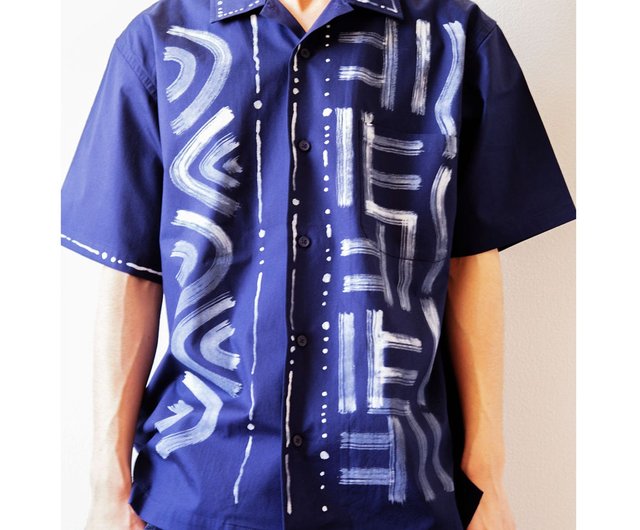 グラニフ【XL】総柄シャツ アート 抽象 ペイント 開襟シャツ ネイビー 派手 67178_23.jpg