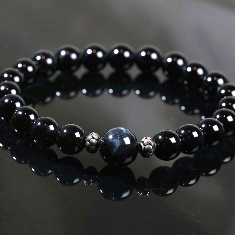 Guardian Series•Blue Stone and black agate sterling silver bracelet confidently protects and removes negative energy - สร้อยข้อมือ - คริสตัล สีดำ