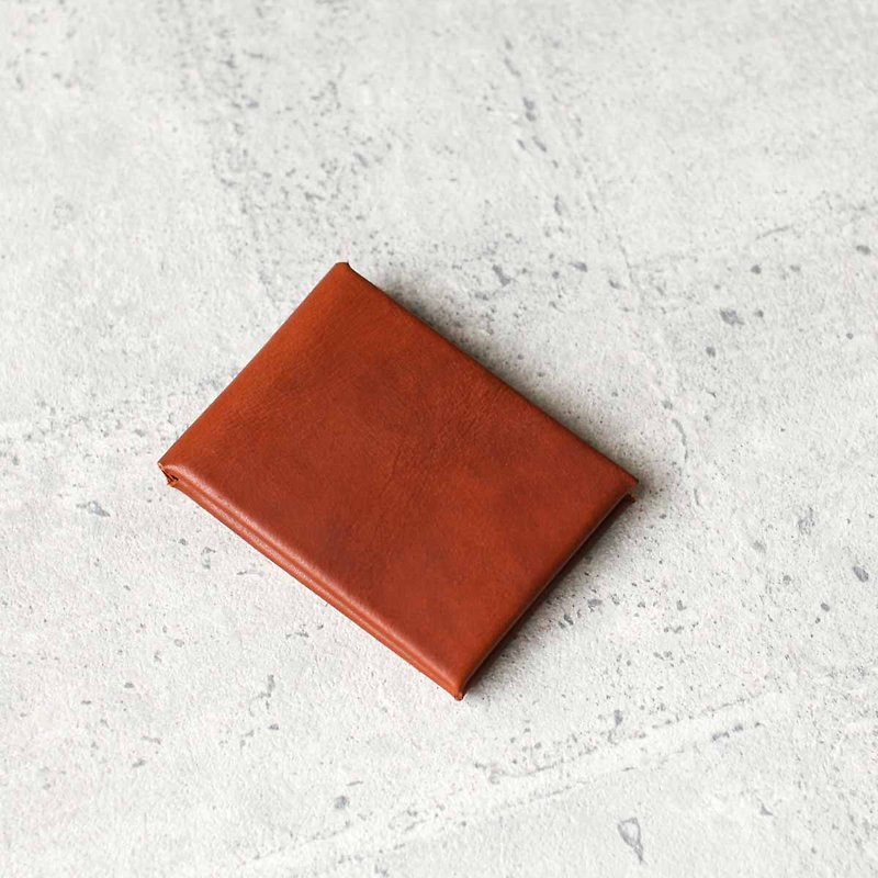 Minimal style veg-tanned leather coin card wallet - กระเป๋าสตางค์ - หนังแท้ สีนำ้ตาล