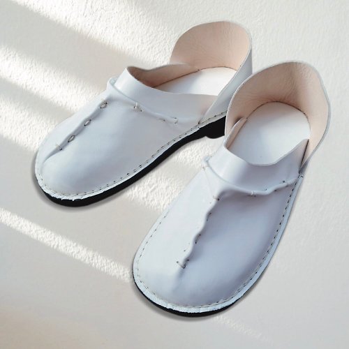 cowshuleather Handmade Leather Clogs, White Shoe, Handmade Hand stitch with white Thread