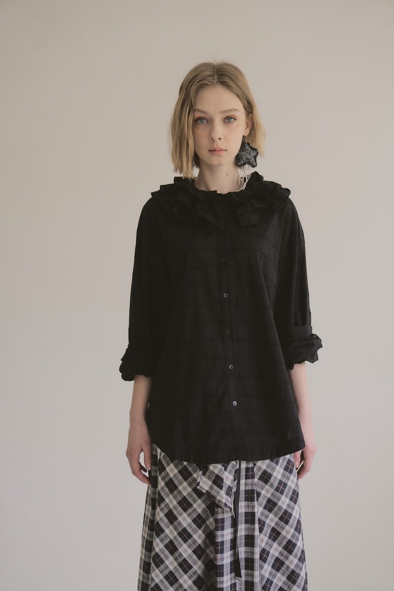 poppy collar shirt 罌粟領襯衫  black 黑 - 女襯衫 - 棉．麻 黑色