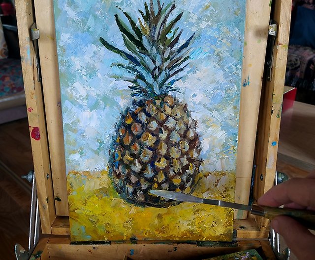 パイナップル絵画フルーツオリジナルアートキャンバス 20 × 30 オイル 