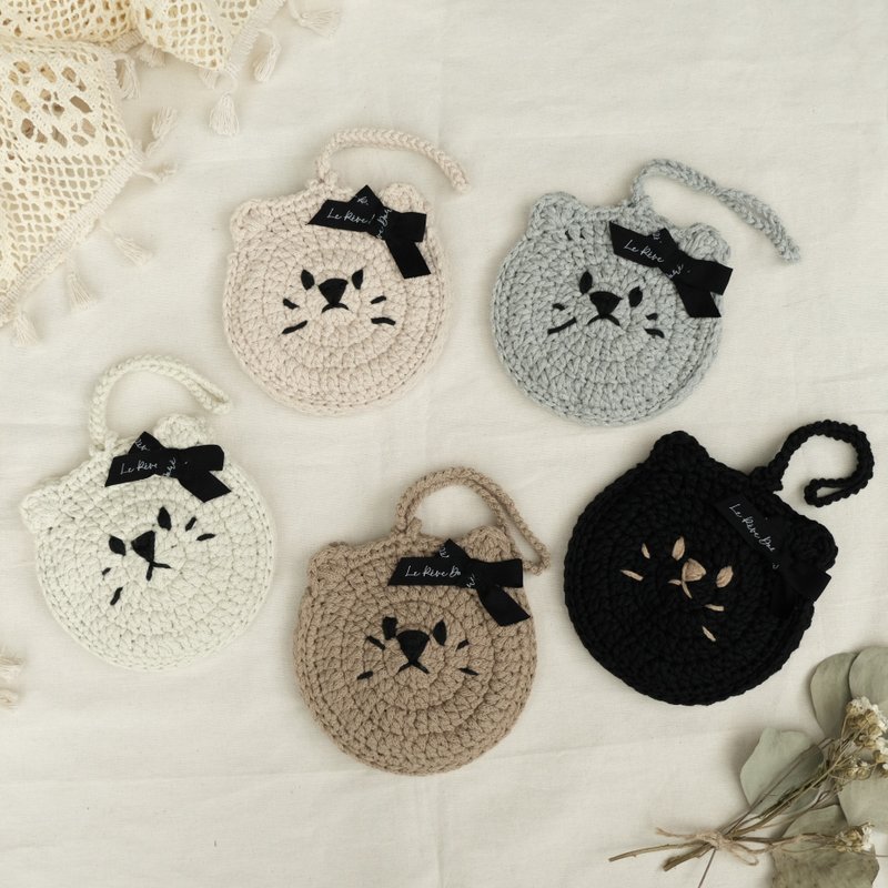 Braided cat earphone bag key bag - ที่ห้อยกุญแจ - ผ้าฝ้าย/ผ้าลินิน 