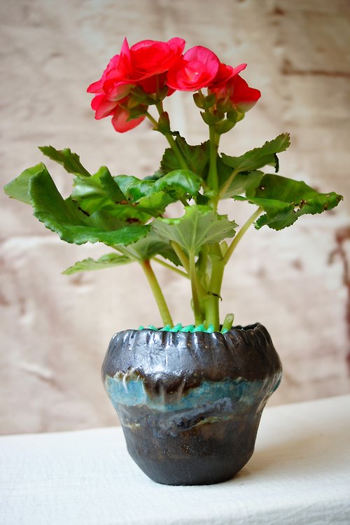 昕作。陶 手捏粉引 花器流金歲月 H10cm 花瓶 陶瓶 多肉觀葉植栽盆