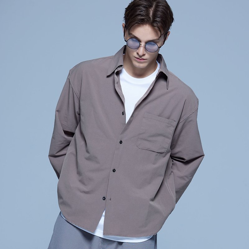 Stone As Relax Fit Shirt With Lycra / anti-wrinkle shirt - Men's Shirts - Cotton & Hemp Khaki