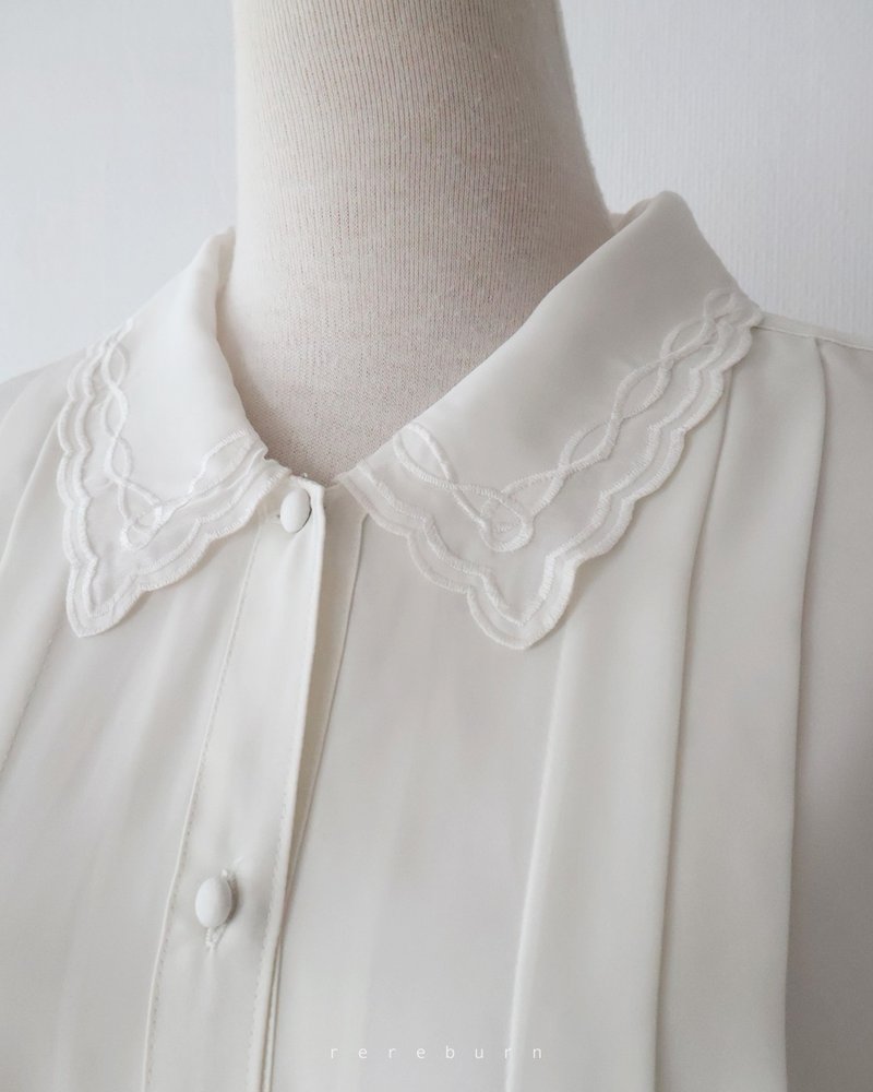 レトロ刺繍襟 韓国製 ルーズフィット 欧米スタイル 長袖 エクリュ ヴィンテージシャツ - シャツ・ブラウス - ポリエステル イエロー