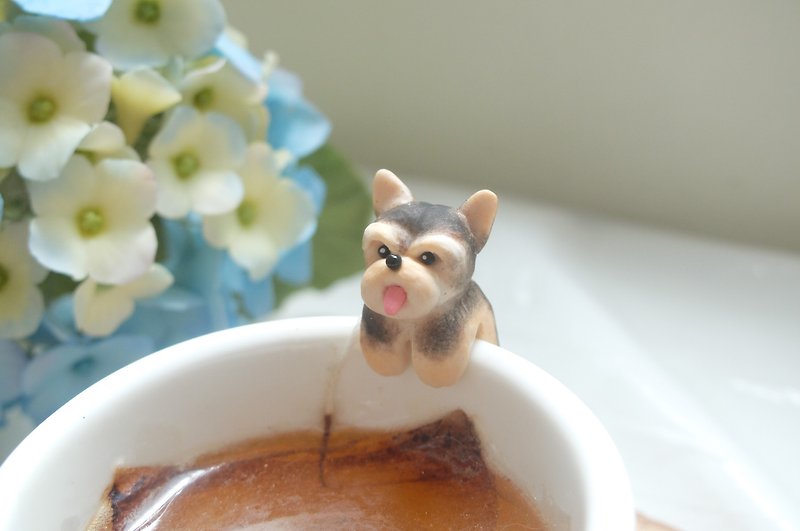 Yorkshire Terrier Dog Tea Bag Holder - Pekingese Gifts - Wood Tag - Items for Display - Clay Transparent